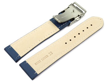 Faltschließe Uhrenband Leder genarbt blau 18mm Gold
