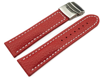 Faltschließe Uhrenband Leder genarbt rot wN 24mm Stahl