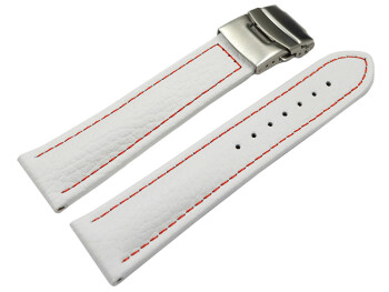 Faltschließe Uhrenband Leder genarbt weiß rN 18mm Stahl
