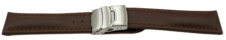 Faltschließe Uhrenband Leder Glatt dunkelbraun 24mm Schwarz