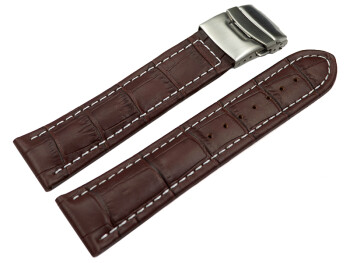 Faltschließe Uhrenarmband Leder Kroko dunkelbraun wN 24mm Stahl