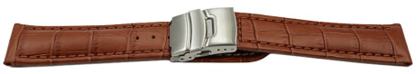 Faltschließe Uhrenarmband Leder Kroko hellbraun 24mm Stahl