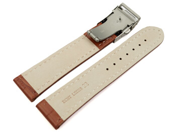 Faltschließe Uhrenarmband Leder Kroko hellbraun wN 20mm Stahl