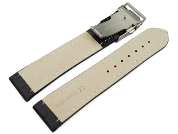 Faltschließe Uhrenarmband Leder Kroko schwarz wN 22mm Stahl
