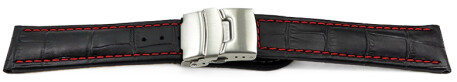 Faltschließe Uhrenarmband Leder Kroko schwarz rN 18mm Stahl