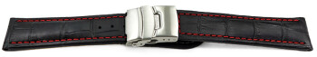 Faltschließe Uhrenarmband Leder Kroko schwarz rN 18mm Stahl