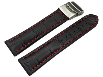 Faltschließe Uhrenarmband Leder Kroko schwarz rN 18mm Stahl