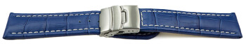 Faltschließe Uhrenarmband Leder Kroko blau wN 22mm Schwarz