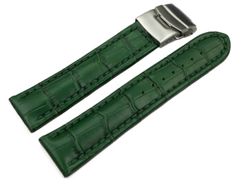 Faltschließe Uhrenarmband Leder Kroko grün 24mm Schwarz