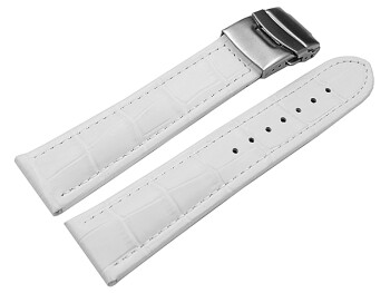 Faltschließe Uhrenarmband Leder Kroko weiß 22mm Schwarz