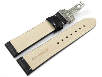 Uhrenarmband Kippfaltschließe Leder Kroko schwarz w. N. 24mm Schwarz