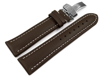 XL Uhrenarmband Kippfaltschließe Glatt dunkelbraun 24mm Schwarz