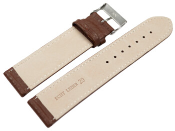 XXL Uhrenarmband weiches Leder genarbt dunkelbraun 20mm Stahl