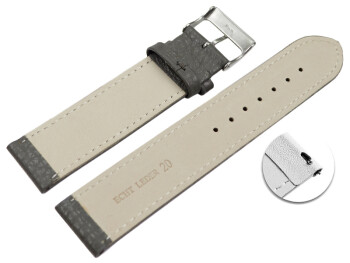 XXL Schnellwechsel Uhrenarmband weiches Leder genarbt dunkelgrau 24mm Stahl