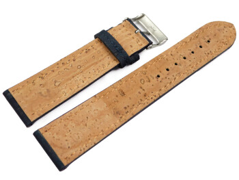 Veganes Uhrenband leicht gepolstert Kork dunkelblau 22mm Gold