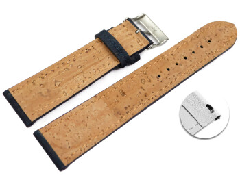 Veganes Schnellwechsel Uhrenband leicht gepolstert Kork dunkelblau 22mm Gold