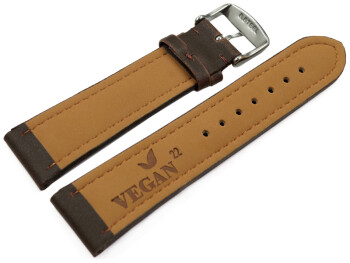 Uhrenarmband Vegan Korn dunkelbraun gepolstert 24mm Stahl