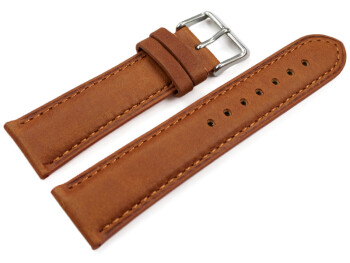 Uhrenarmband sehr weiches Leder gepolstert Retro Optik hellbraun 16mm Gold
