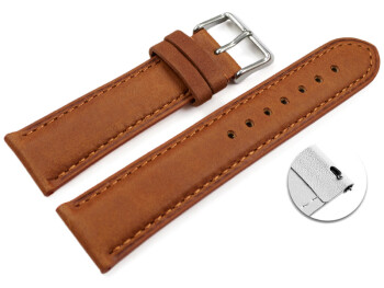 Schnellwechsel Uhrenband sehr weiches Leder gepolstert Retro Optik hellbraun 21mm Gold