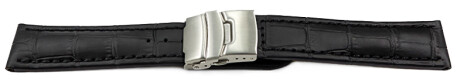 Faltschließe Uhrenarmband Leder Kroko schwarz 20mm Schwarz