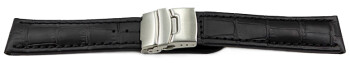 Faltschließe Uhrenarmband Leder Kroko schwarz 20mm Schwarz