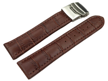 Faltschließe Uhrenarmband Leder Kroko dunkelbraun 18mm Schwarz