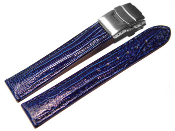Faltschließe Uhrenband Kalbsleder Teju blau 20mm Schwarz