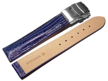 Faltschließe Uhrenband Kalbsleder Teju blau 20mm Schwarz