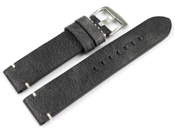 Uhrenarmband Herren schwarz Vintage Leder ohne Polster 24mm Schwarz