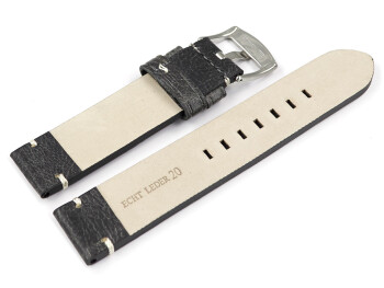 Uhrenarmband Herren schwarz Vintage Leder ohne Polster 24mm Schwarz