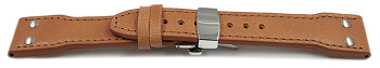 Uhrenband mit Butterfly Leder Vintage glatt hellbraun 2 Nieten 20mm 22mm 24mm