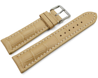 Uhrenband Leder stark gepolstert Kroko beige 20mm Gold
