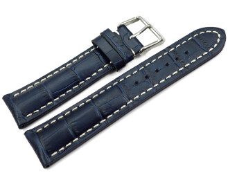Uhrenband Leder stark gepolstert Kroko navy blau 22mm Stahl