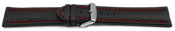 Uhrenarmband echt Leder gepolstert genarbt schwarz roter Naht 20mm Gold