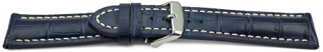 Schnellwechsel Uhrenband Leder stark gepolstert Kroko navy blau 22mm Stahl