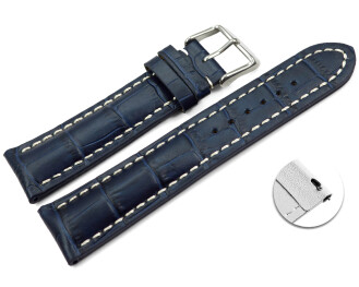 Schnellwechsel Uhrenband Leder stark gepolstert Kroko navy blau 22mm Stahl