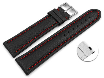 Schnellwechsel Uhrenband Leder gepolstert genarbt schwarz rote Naht 26mm Schwarz