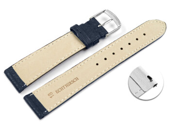 Schnellwechsel Uhrenarmband Hirschleder genarbt dunkelblau 16mm Stahl