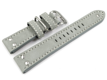 Uhrenarmband Leder grau extra stark mit Metallschlaufe 22mm Stahl