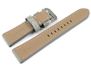 Uhrenarmband Leder grau extra stark mit Metallschlaufe 22mm Gold