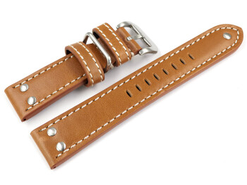 Uhrenarmband Leder hellbraun extra stark mit Metallschlaufe 22mm Stahl
