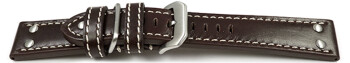 Uhrenarmband Leder dunkelbraun extra stark mit Metallschlaufe 22mm Gold