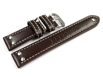 Uhrenarmband Leder dunkelbraun extra stark mit Metallschlaufe 26mm Schwarz
