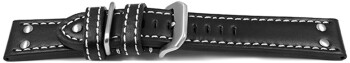 Uhrenarmband Leder schwarz extra stark mit Metallschlaufe 22mm Stahl