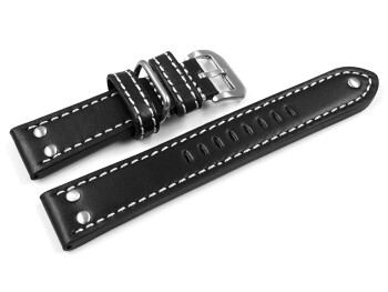 Uhrenarmband Leder schwarz extra stark mit Metallschlaufe 22mm Stahl