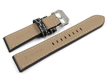 Uhrenarmband Leder schwarz extra stark mit Metallschlaufe 22mm Stahl