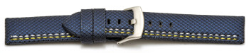 Uhrenarmband Breitdorn HighTech Textiloptik blau -  gelbe u. weiße Naht  22mm Stahl