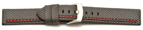 Uhrenarmband Breitdorn HighTech Textiloptik grau - rote u. schwarze Naht - 26mm Stahl