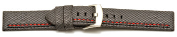Uhrenarmband Breitdorn HighTech Textiloptik grau - rote u. schwarze Naht - 26mm Stahl