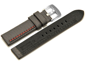 Uhrenarmband Breitdorn HighTech Textiloptik grau - rote u. schwarze Naht - 26mm Stahl
